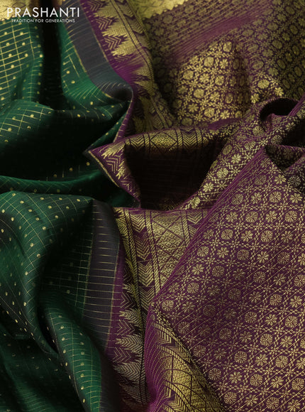 Green & Wine Pure Kanchipuram Silk - Checks