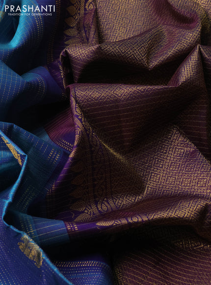Teal Blue & Purple Pure Kanchipuram Silk - Checks