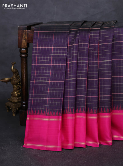 Purple & Pink Pure Kanchipuram Silk - Checks