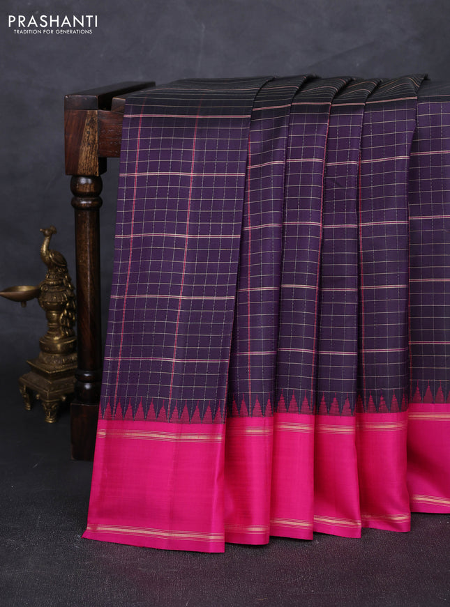 Purple & Pink Pure Kanchipuram Silk - Checks