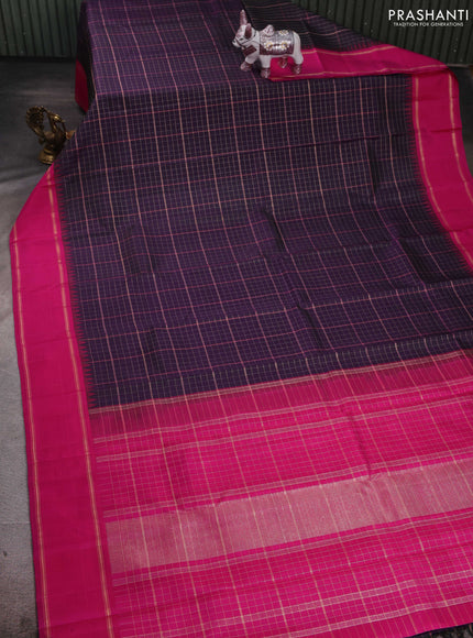 Purple & Pink Pure Kanchipuram Silk - Checks