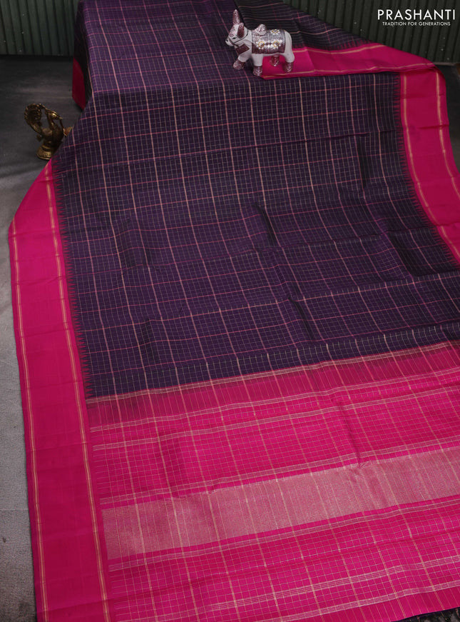Purple & Pink Pure Kanchipuram Silk - Checks