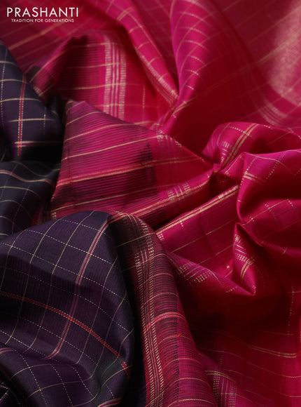 Purple & Pink Pure Kanchipuram Silk - Checks