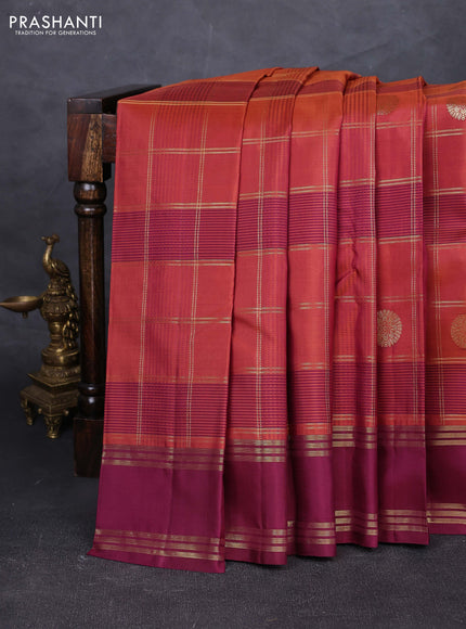 Rust & Wine Pure Kanchipuram Silk - Checks