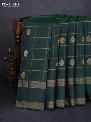 Bottle Green Pure Kanchipuram Silk - Checks