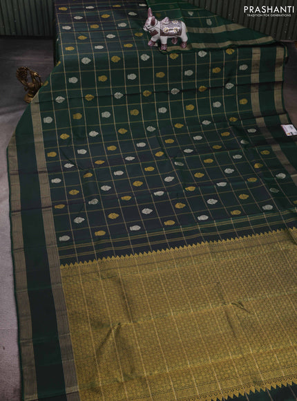 Bottle Green Pure Kanchipuram Silk - Checks
