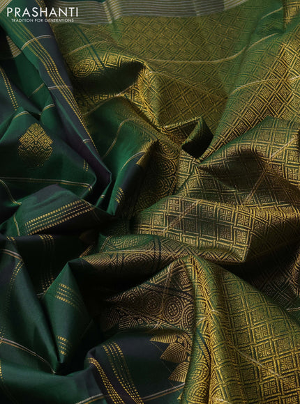 Bottle Green Pure Kanchipuram Silk - Checks