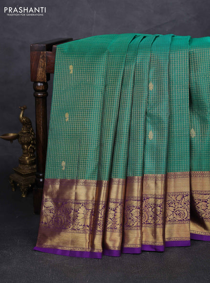 Green & Violet Pure Kanchipuram Silk - Checks