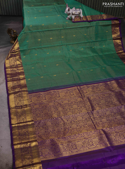 Green & Violet Pure Kanchipuram Silk - Checks