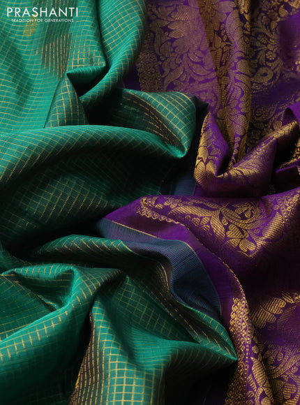 Green & Violet Pure Kanchipuram Silk - Checks