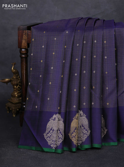 Navy Blue Pure Kanchipuram Silk - Buttas