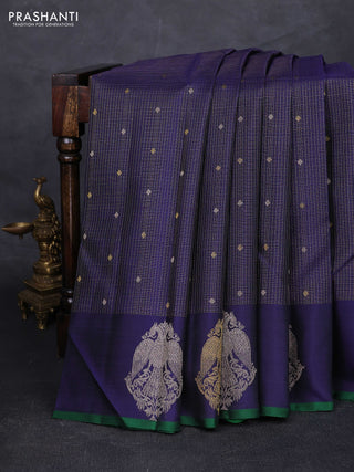 Navy Blue Pure Kanchipuram Silk - Buttas