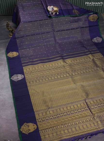 Navy Blue Pure Kanchipuram Silk - Buttas