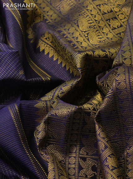 Navy Blue Pure Kanchipuram Silk - Buttas