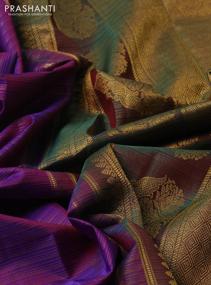 Purple & Green Pure Kanchipuram Silk - Vairaosi
