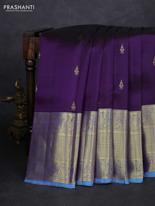 Purple & Pastel Blue Pure Kanchipuram Silk - Buttas