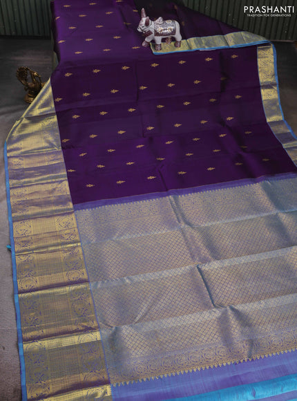 Purple & Pastel Blue Pure Kanchipuram Silk - Buttas