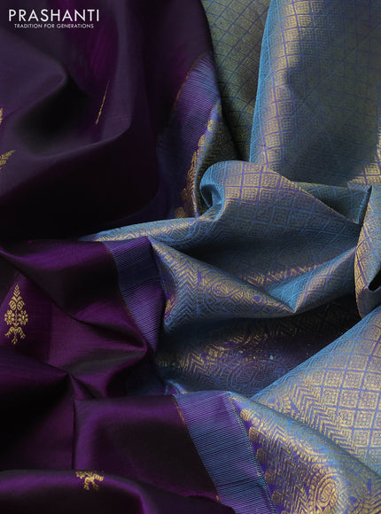 Purple & Pastel Blue Pure Kanchipuram Silk - Buttas