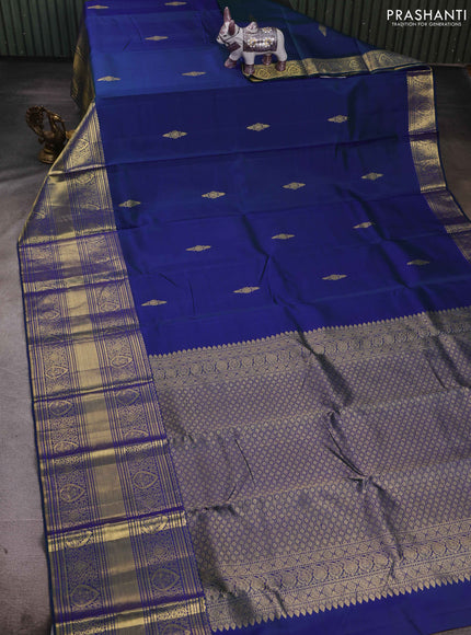Peacock Blue Pure Kanchipuram Silk - Buttas