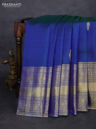 Peacock Blue Pure Kanchipuram Silk - Buttas