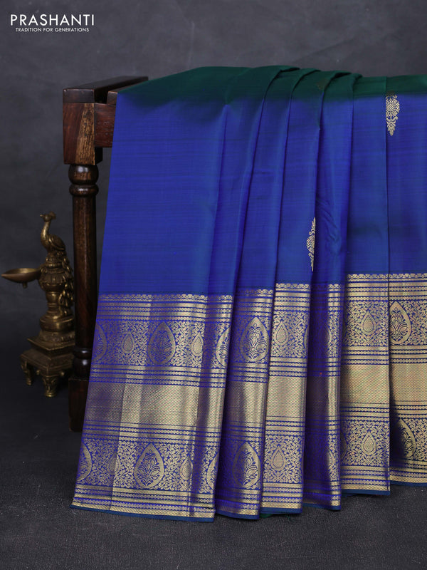Peacock Blue Pure Kanchipuram Silk - Buttas
