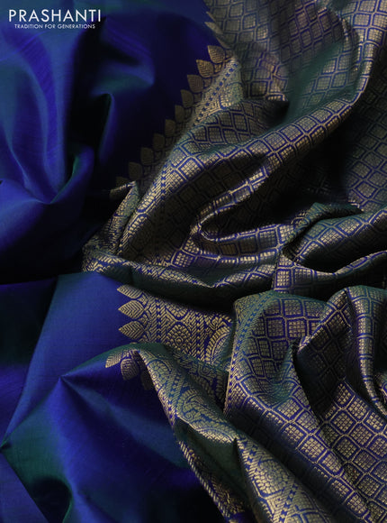 Peacock Blue Pure Kanchipuram Silk - Buttas