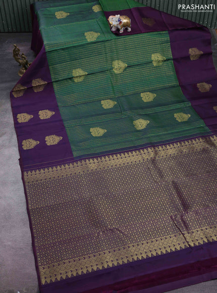 Green & Purple Pure Kanchipuram Silk - Checks