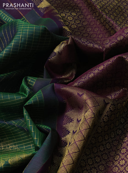 Green & Purple Pure Kanchipuram Silk - Checks
