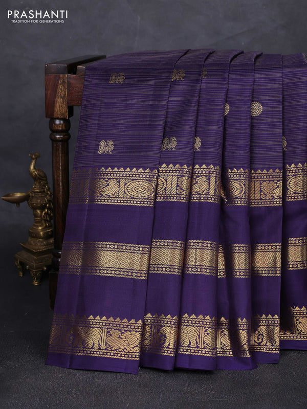Navy Blue Pure Kanchipuram Silk - Buttas