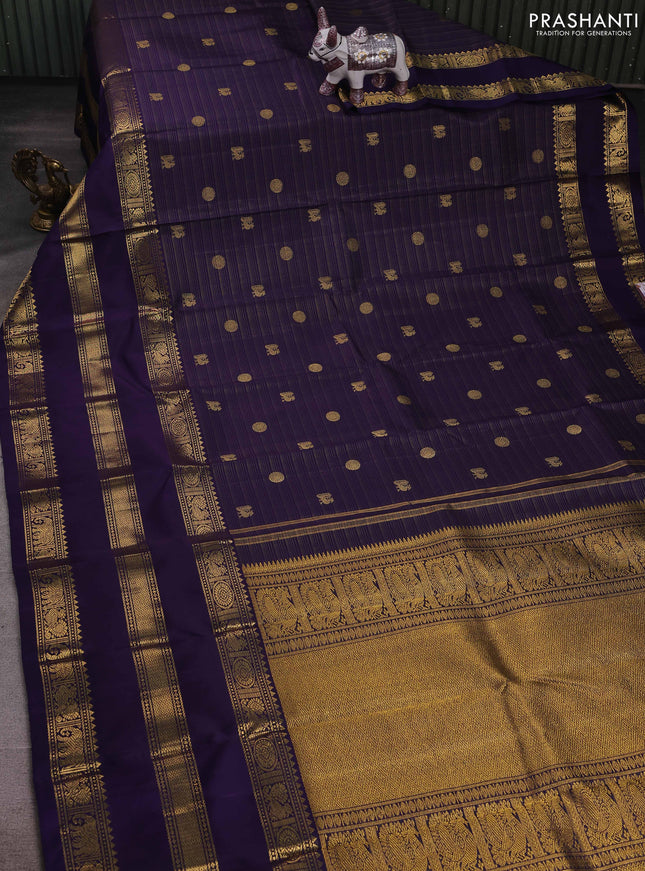 Navy Blue Pure Kanchipuram Silk - Buttas