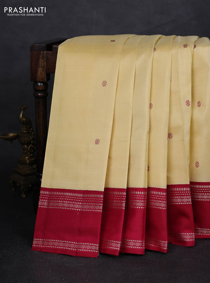 Cream & Maroon Pure Kanchipuram Silk - Buttas