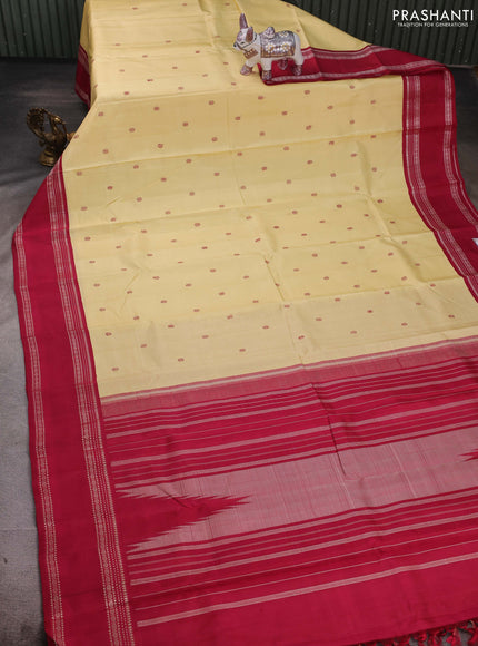 Cream & Maroon Pure Kanchipuram Silk - Buttas