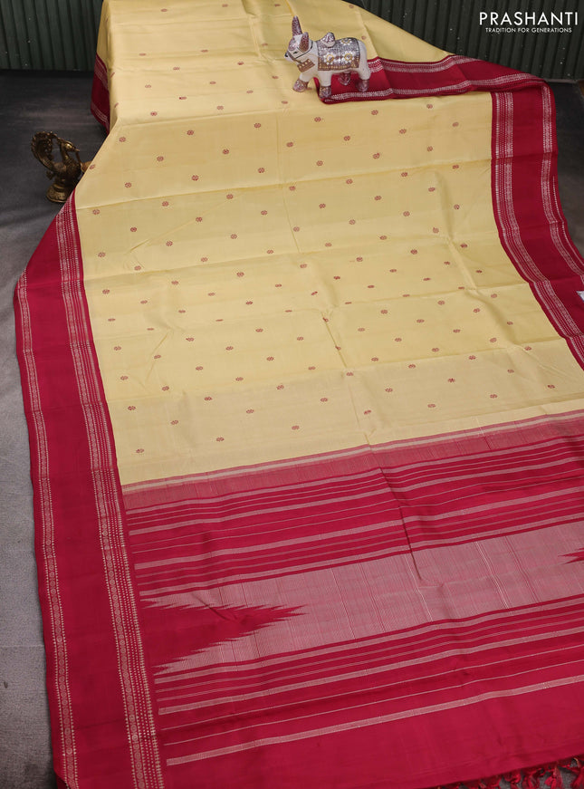 Cream & Maroon Pure Kanchipuram Silk - Buttas