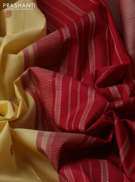 Cream & Maroon Pure Kanchipuram Silk - Buttas