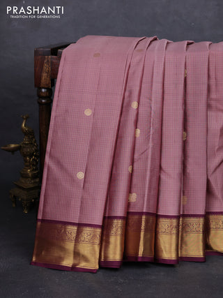Mauve Pink & Wine Pure Kanchipuram Silk - Checks