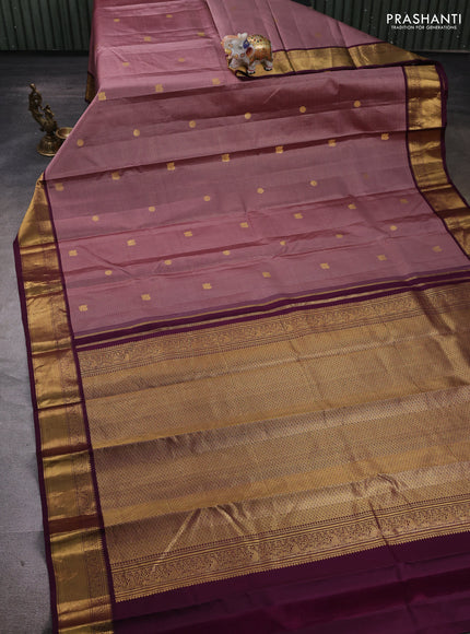 Mauve Pink & Wine Pure Kanchipuram Silk - Checks