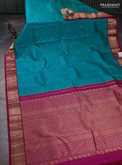 Teal Green & Maroon Pure Kanchipuram Silk - Buttas