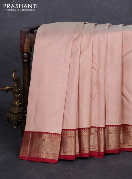 Beige & Maroon Pure Kanchipuram Silk - Buttas