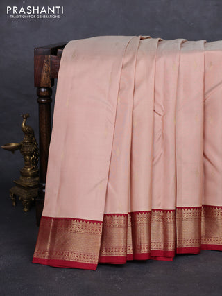 Beige & Maroon Pure Kanchipuram Silk - Buttas