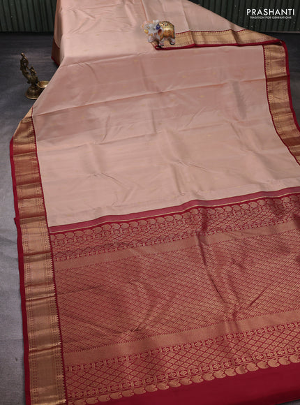 Beige & Maroon Pure Kanchipuram Silk - Buttas