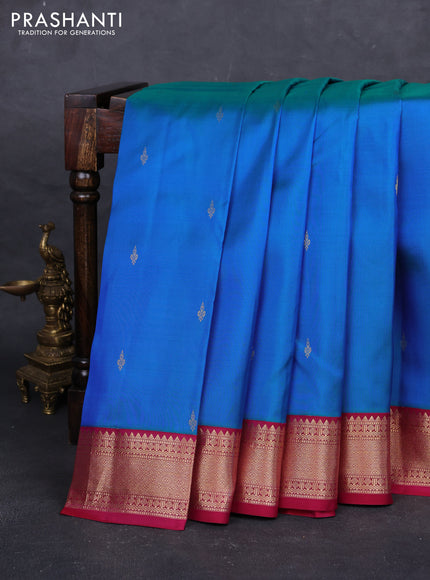 Blue & Magenta Pink Pure Kanchipuram Silk - Buttas