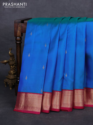 Blue & Magenta Pink Pure Kanchipuram Silk - Buttas