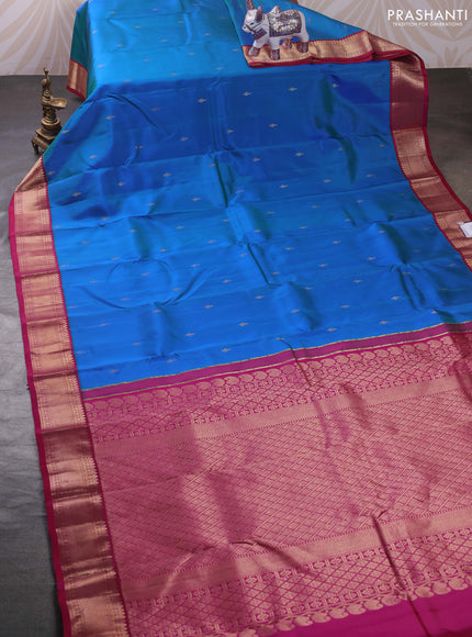 Blue & Magenta Pink Pure Kanchipuram Silk - Buttas