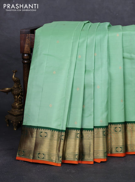 Pastel Green & Green Pure Kanchipuram Silk - Buttas