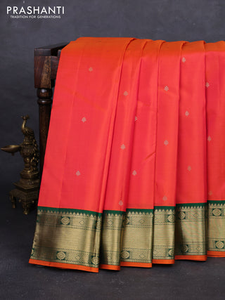 Orange & Green Pure Kanchipuram Silk - Buttas