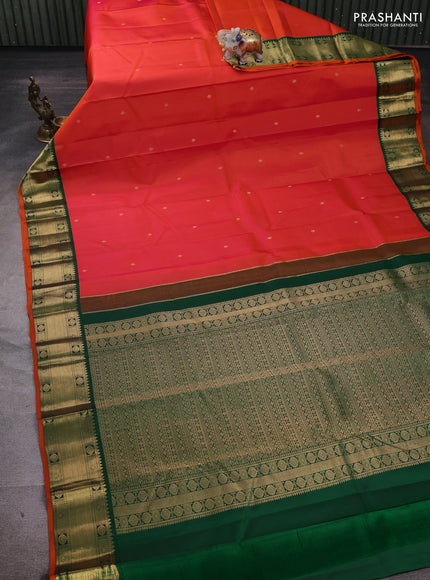 Orange & Green Pure Kanchipuram Silk - Buttas