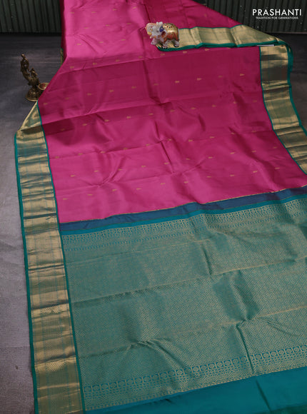 Onion Pink & Teal Green Pure Kanchipuram Silk - Buttas