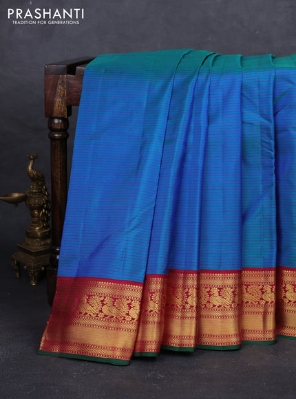 Peacock Blue & Maroon Pure Kanchipuram Silk - Buttas
