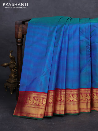 Peacock Blue & Maroon Pure Kanchipuram Silk - Buttas