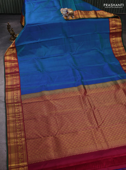 Peacock Blue & Maroon Pure Kanchipuram Silk - Buttas